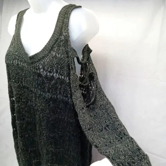 Torrid Gray Ladder Pointelle Knit Sweater Women's 3X. 3/4 Sleeves Scoop Neckline - Picture 3 of 14